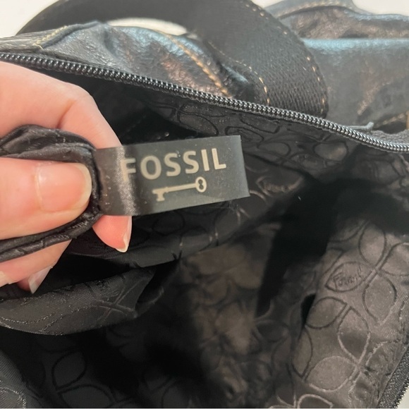 FOSSIL Y2K Genuine Leather Black Metallic Shoulder Bag - Picture 6 of 15